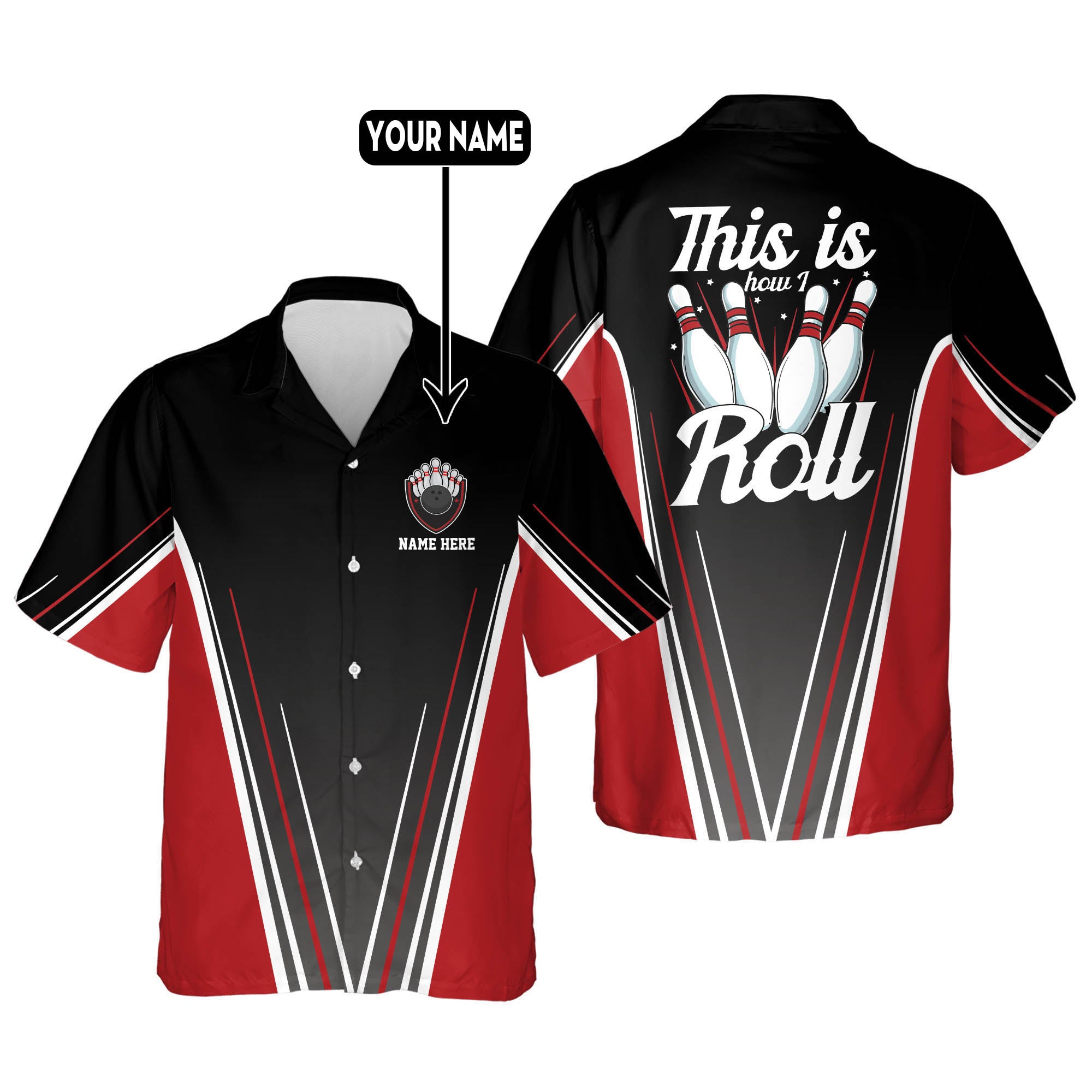 Custom Made Bowling Shirts For Men And Women Black And Red Bowling