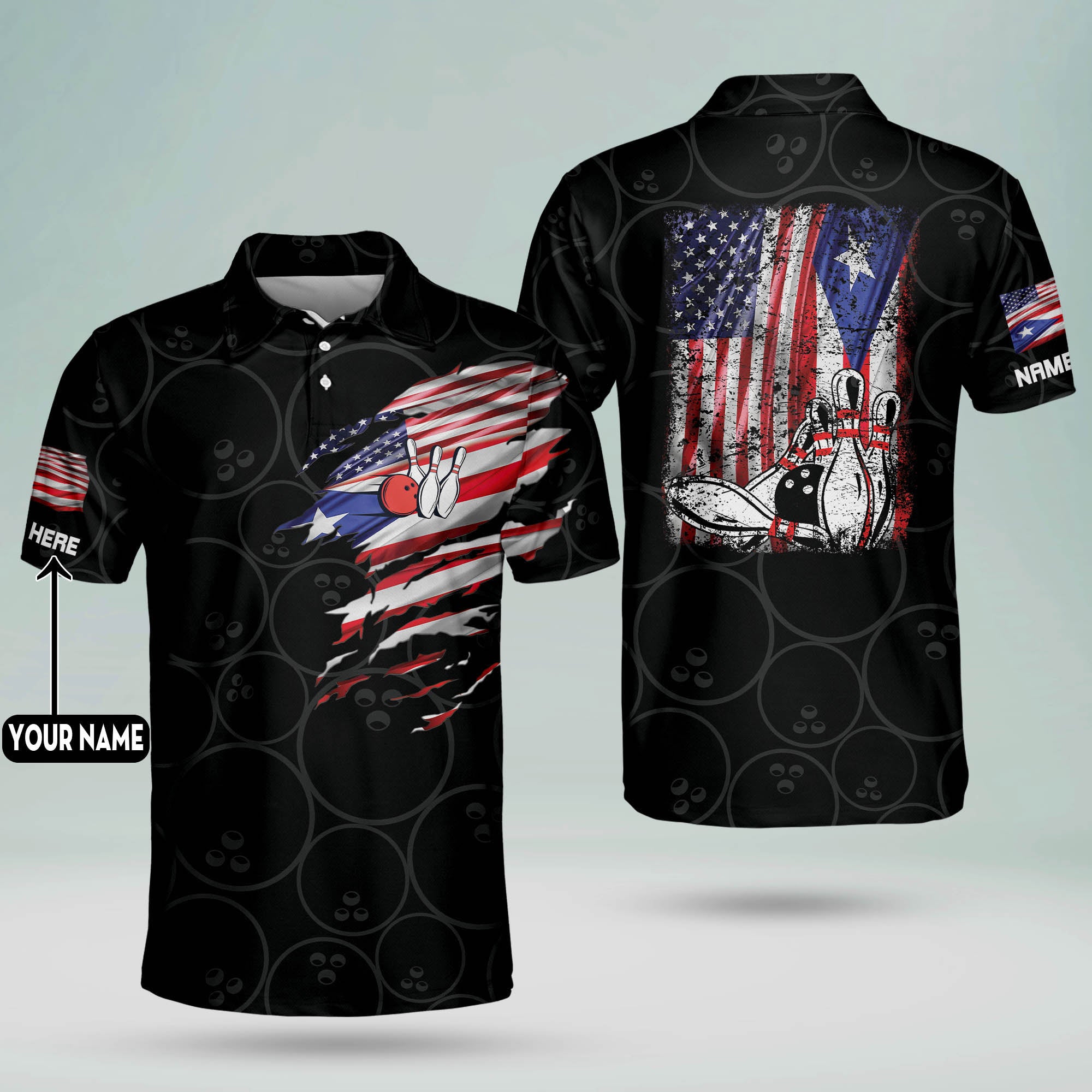 Custom Bowling Polo Shirts For Men And Women American Flag Bowling