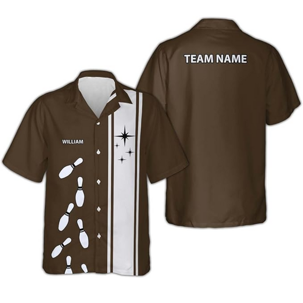 Custom Brown Bowling Hawaiian Shirt For Men, Custom Vintage Bowling Team Shirts BZ0226