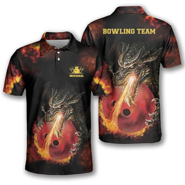 Dragon Custom Bowling Polo Shirt For Men, Custom Dragon Bowling Team Shirts BZ0217
