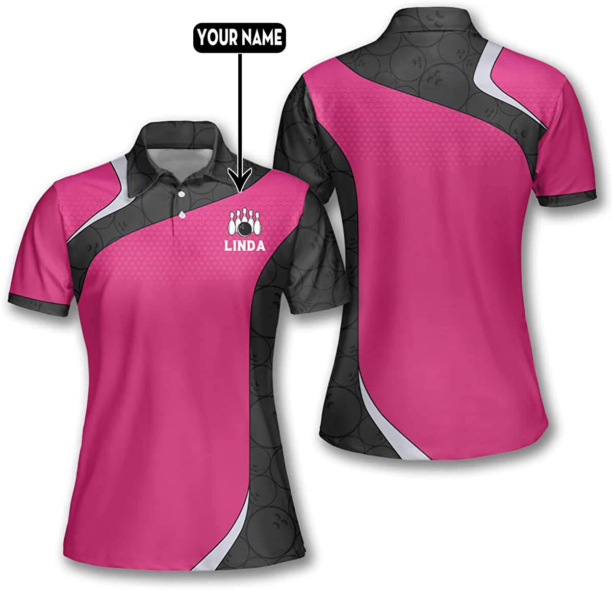 Custom Bowling Polo Shirts For Women Custom Black Pink Bowling