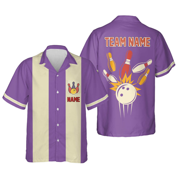 Custom Retro Bowling Hawaiian Shirts For Men, Custom Bowling Team Shirts BE0049