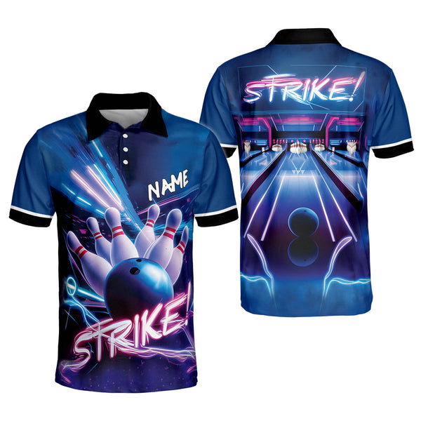 Custom Blue Bowling Polo Shirt For Men, Custom Blue Bowling Shirt BZ0219