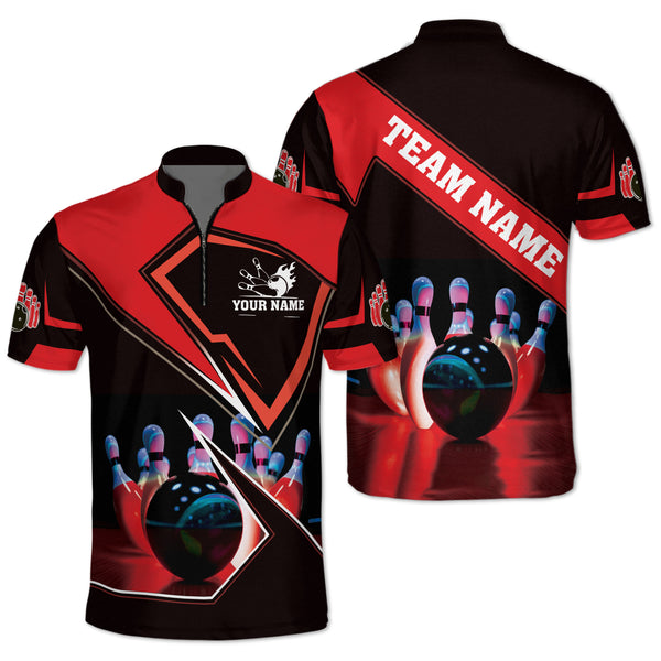 Custom Team Black And Red Bowling Jerseys Shirt For Men, Custom Bowling Team Shirt BZ0071