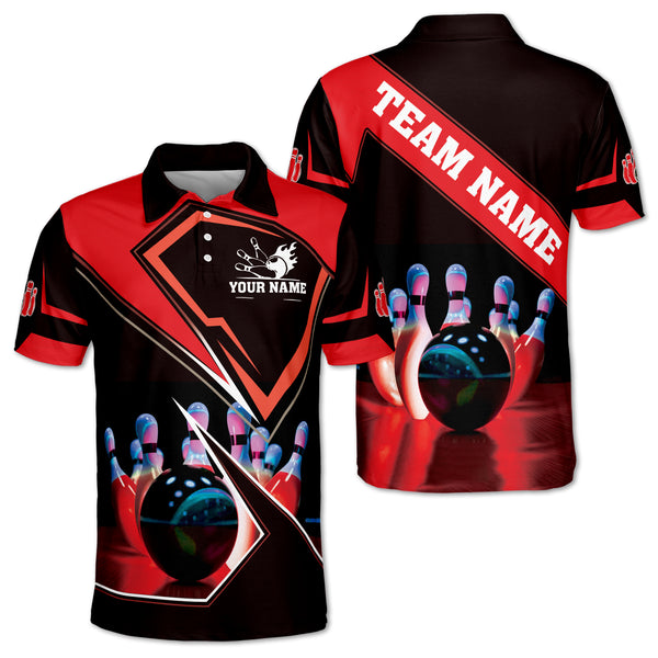 Custom Red And Black Bowling Polo Shirt For Men, Custom Bowling Team Shirts BZ0223