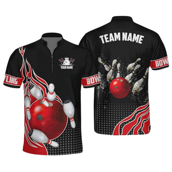 Custom Red Flame Bowling Jersey Shirt For Men, Custom Team Flame Bowling Shirt BM0289