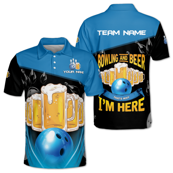 Bowling And Beer That's Why I'm Here Custom Beer Bowling Polo Shirt Mens, Custom Funny Beer Bowling Team Shirts BM0338