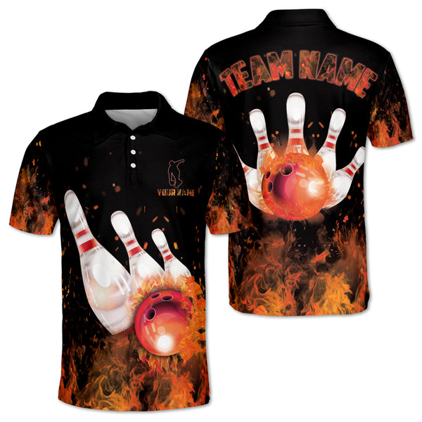 Custom Flame Bowling Polo Shirt For Men, Custom Flame Bowling Team Shirts BZ0090
