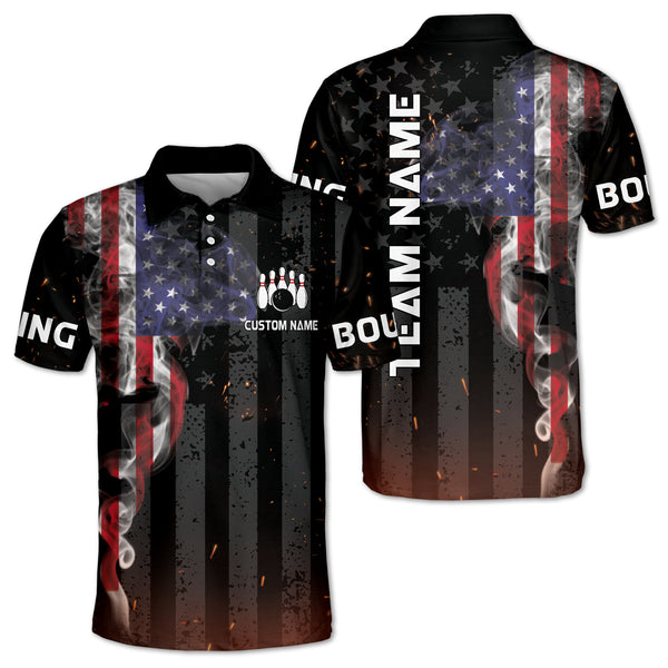 Custom American Flag Bowling Polo Shirts For Men, Custom 4th Of July Bowling Team Shirts BZ0237