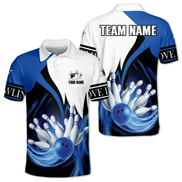 Custom Blue Team Bowling Polo Shirt For Men, Custom Bowling Team Shirts BE0041