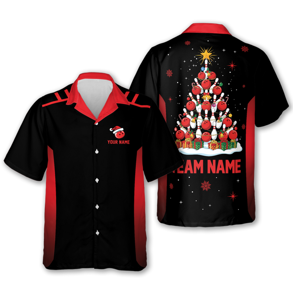 Custom Christmas Tree Bowling Hawaiian Shirt Men And Women, Custom Christmas Bowling Team Shirts HB0188
