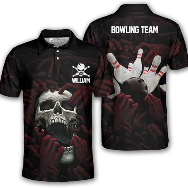 Custom Skull Polo Bowling Shirts For Men, Custom Skull Bowling Team Shirts BZ0244
