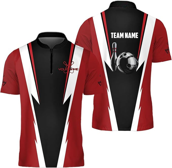 Custom Team Red And Black Bowling Jersey Shirt For Men, Custom Bowling Team Shirts BZ0239