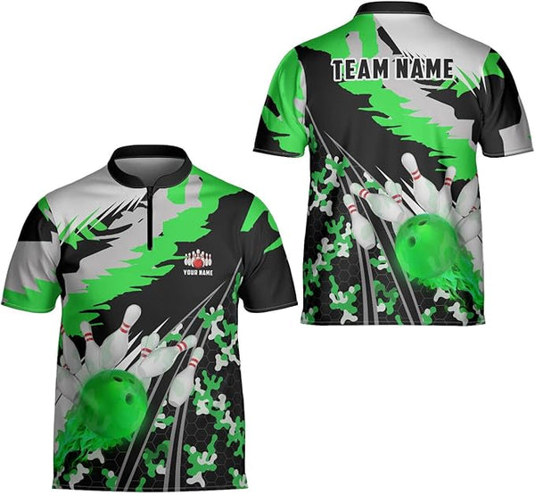 Custom Green Team  Bowling Jerseys Shirt For Men, Custom Camo Bowling Team Shirts BZ0168