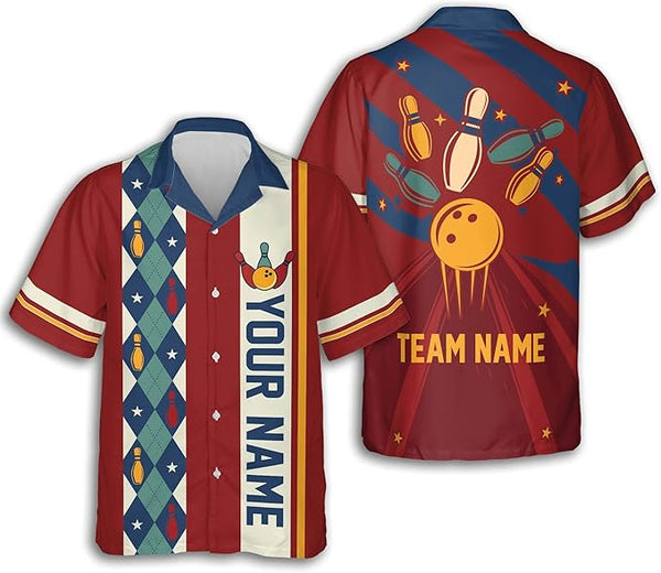 Custom Retro Bowling Hawaiian Shirt For Men, Custom Team Red Retro Bowling Shirt HB0171