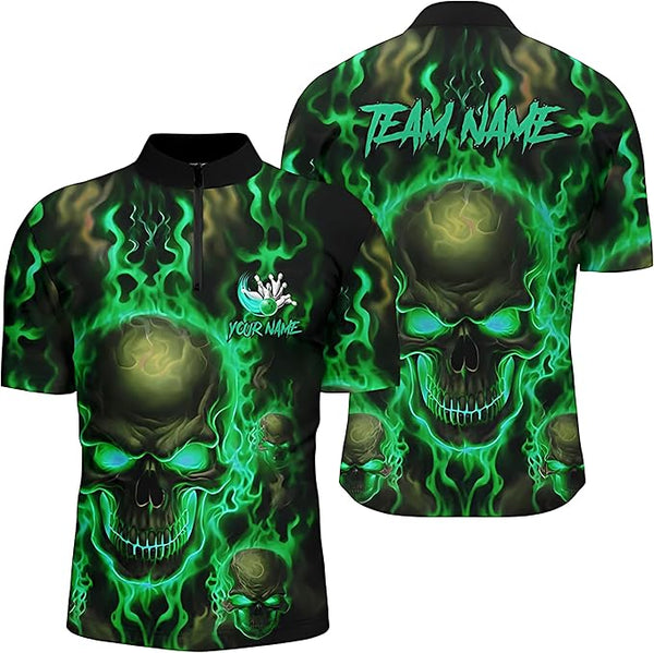 Custom Mens Skull Bowling Jersey Shirt, Custom Skull Bowling Team Shirts BZ0238