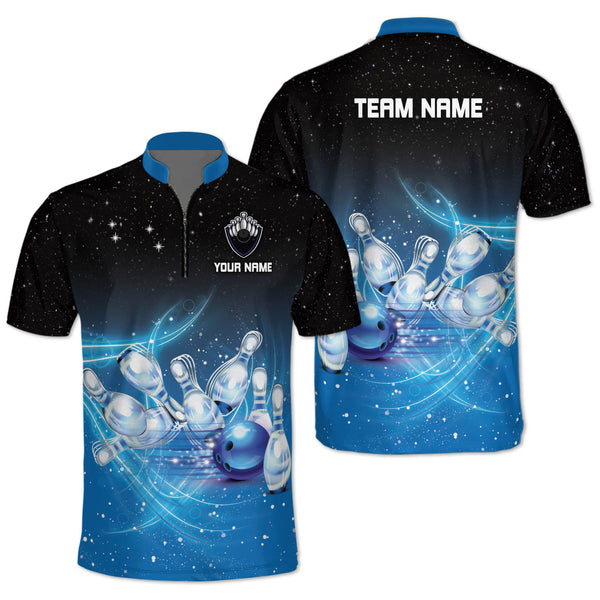 Custom Black And Blue Team Bowling Jersey Shirt For Men, Custom Bowling Shirt BE0024