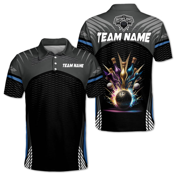 Custom Team Black Bowling Polo Shirt For Men, Custom Bowling Shirt BE0040