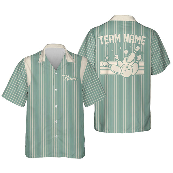 Custom Striped Hawaiian Bowling Shirts Green For Men, Custom Bowling Team Shirts BE0065