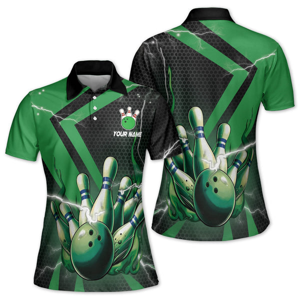 Custom Women's Bowling Polo Shirts Green, Custom Bowling Shirts For Women BE0071