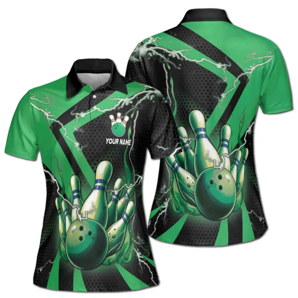 Custom Women's Bowling Polo Shirts Green, Custom Bowling Shirts For Women BE0071