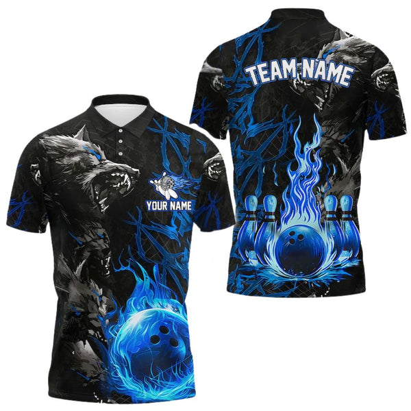 Custom Wolf Flame Bowling Polo Shirt For Men, Custom Wolf Bowling Team Shirts BE0105