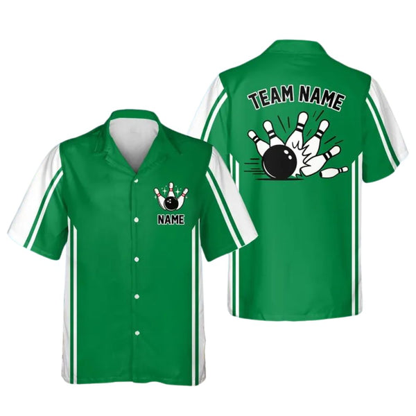 Custom White And Green Retro Bowling Hawaiian Shirt Men Women, Custom Bowling Team Shirts BE0107