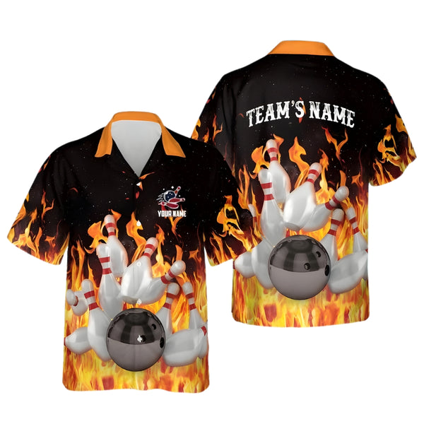 Custom Flame Bowling Hawaiian Shirt For Mens, Custom Flame Bowling Team Shirts BE0115