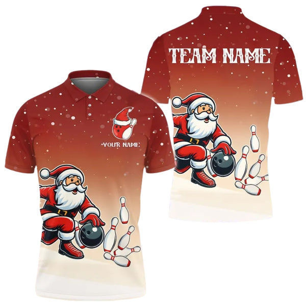 Custom Santa Claus Bowling Polo Shirt For Men, Custom Christmas Bowling Team Shirts BE0116