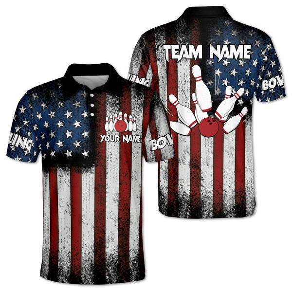 Custom American Flag Bowling Polo Shirts For Men, Custom 4th Of July Patriotic Bowling Team Shirts BM0325