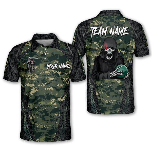 Custom Skull Bowling Polo Shirt For Men, Custom Team Skull Camo Bowling Shirt BO0334