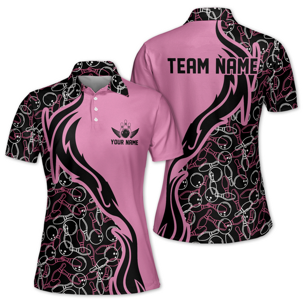 Custom Black Pink Bowling Polo Team Shirt For Women, Custom Womens Bowling Shirts BW0160