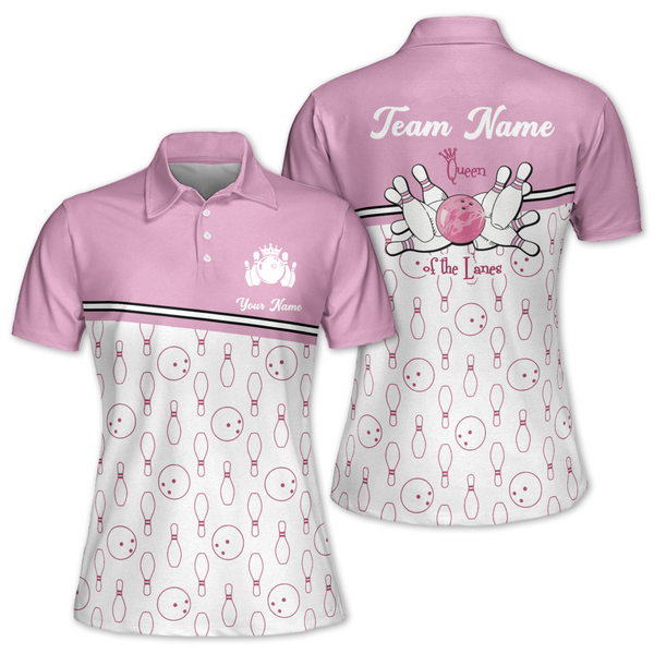 Queen Of The Lanes Custom Bowling Polo Shirts For Womens, Custom Funny Bowling Team Shirts BW0161