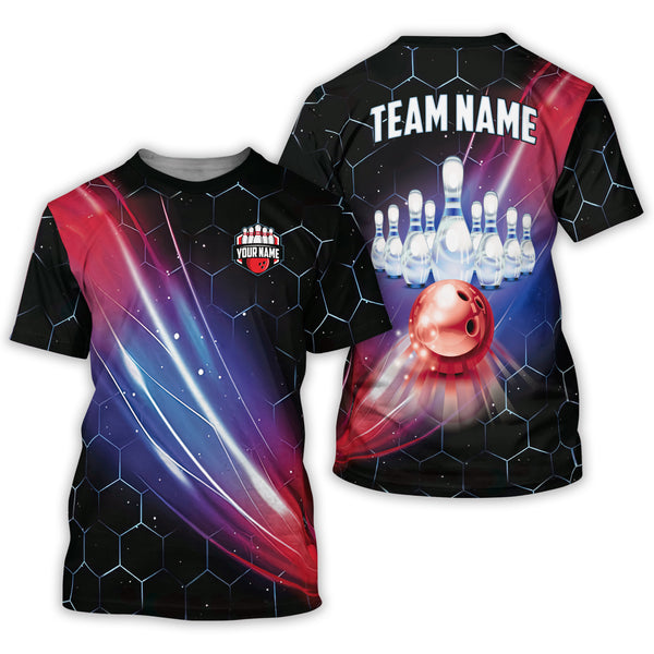 Custom Black Team Bowling T Shirt For Men, Custom Team Honeycomb Bowling Shirt BZ0030