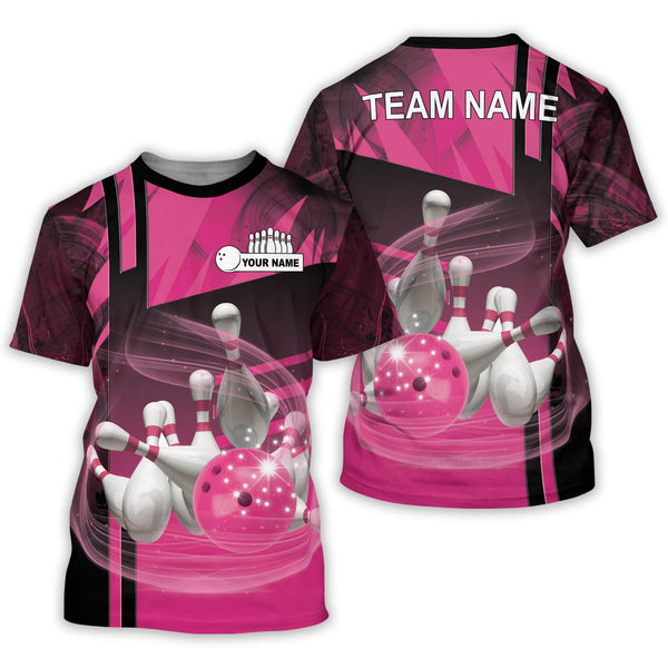 Custom Pink Team Bowling T Shirt For Men, Custom Bowling Team Shirts BZ0040