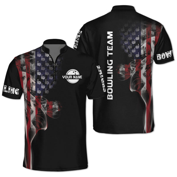 Custom American Flag Bowling Jersey Shirt For Men, Custom Patriotic Bowling Team Shirts BZ0048