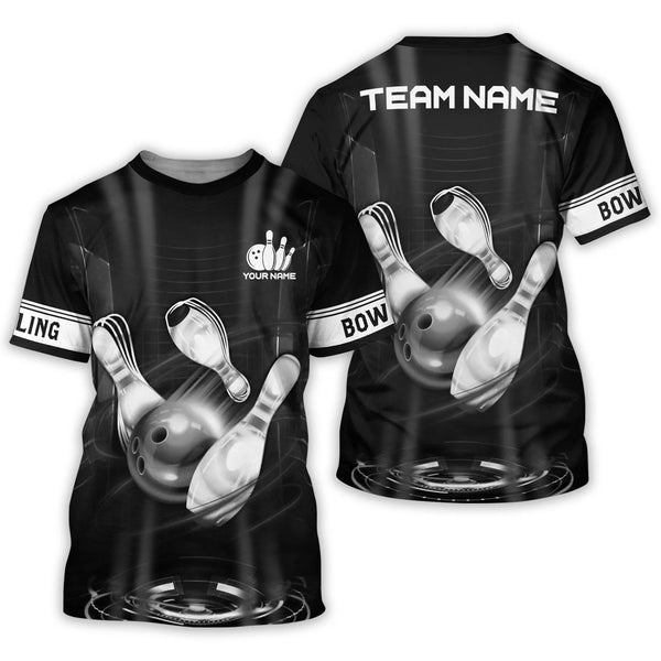 Custom Black Team Bowling T Shirt For Men, Custom Bowling Shirts BZ0070