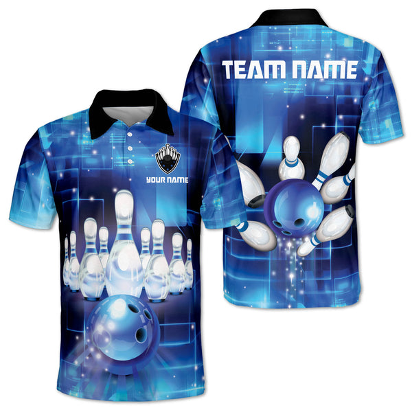 Custom Team Blue Bowling Polo Shirt For Men, Custom Bowling Shirt BZ0074