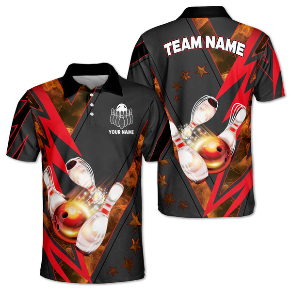 Custom Black And Red Team Bowling Polo Shirt For Men, Custom Bowling Team Shirt BM0312