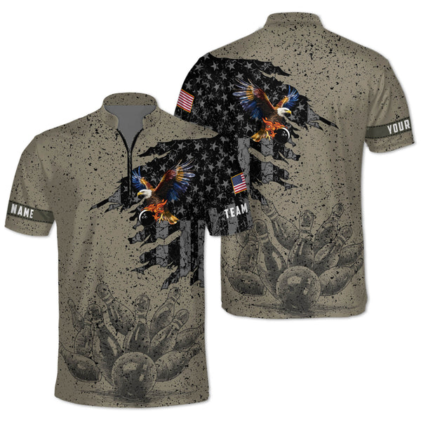 Custom American Eagle Flag Bowling Jersey Shirt For Men, Custom Patriotic Bowling Shirt BZ0097