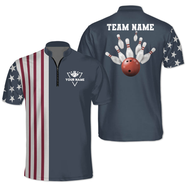 Custom Red White And Blue Bowling Jersey Shirts For Men, Custom American Flag Bowling Team Shirts BZ0099