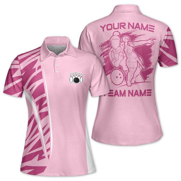 Custom Womens Bowling Shirts, Custom Pink Ladies Bowling Shirt, Custom Women's Team Bowling Polo Shirt BZ0122