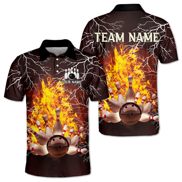 Custom Flame Bowling Polo Shirt For Men, Custom Team Flame Bowling Shirt BM0317