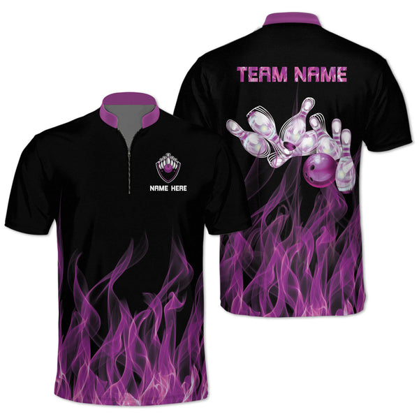 Custom Purple Flame Bowling Jersey For Men, Custom Flame Bowling Team Shirts BZ0131