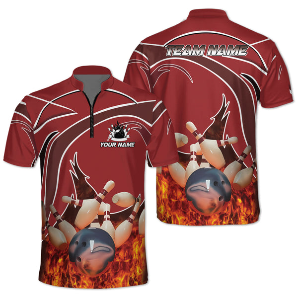 Custom Red Flame Bowling Jersey Shirt For Men, Custom Bowling Team Shirts BZ0179