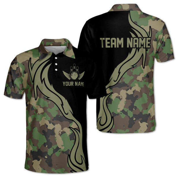 Custom Camo Bowling Polo Shirt For Men, Custom Camouflage Bowling Team Shirts BM0334