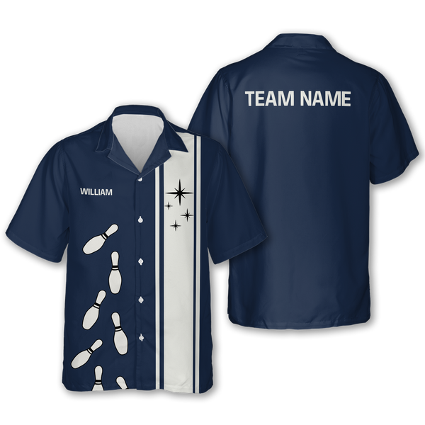 Blue And White Custom Bowling Hawaiian Shirt, Custom Blue And White Bowling Team Shirts BZ0215