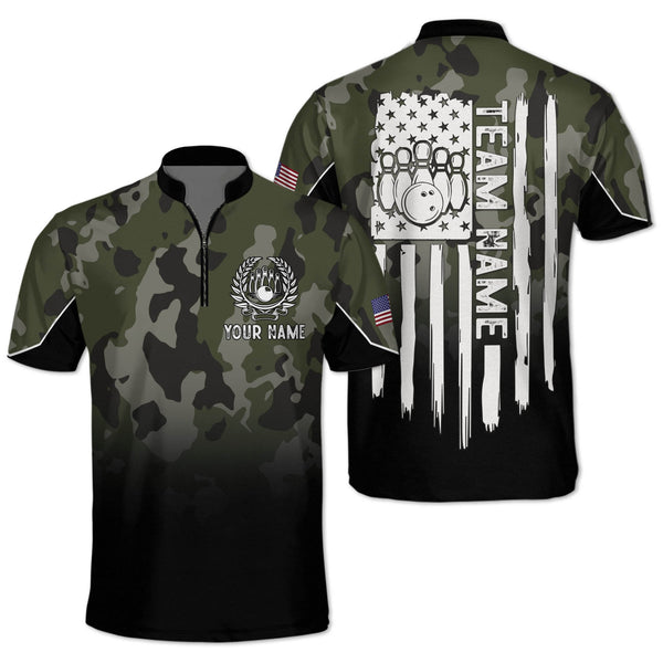 Custom Camo 4th Of July Bowling Jersey Shirt For Men, Custom Patriotic Bowling Team Shirts BZ0235