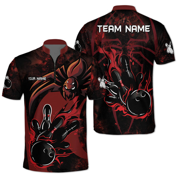 Custom Spider Red And Black Bowling Jersey Shirt For Men, Custom Spider Bowling Team Shirts BZ0242
