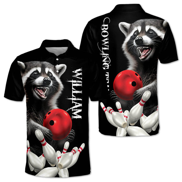 Custom Raccoon Mens Polo Bowling Shirts, Custom Raccoon Bowling Team Shirts BZ0245